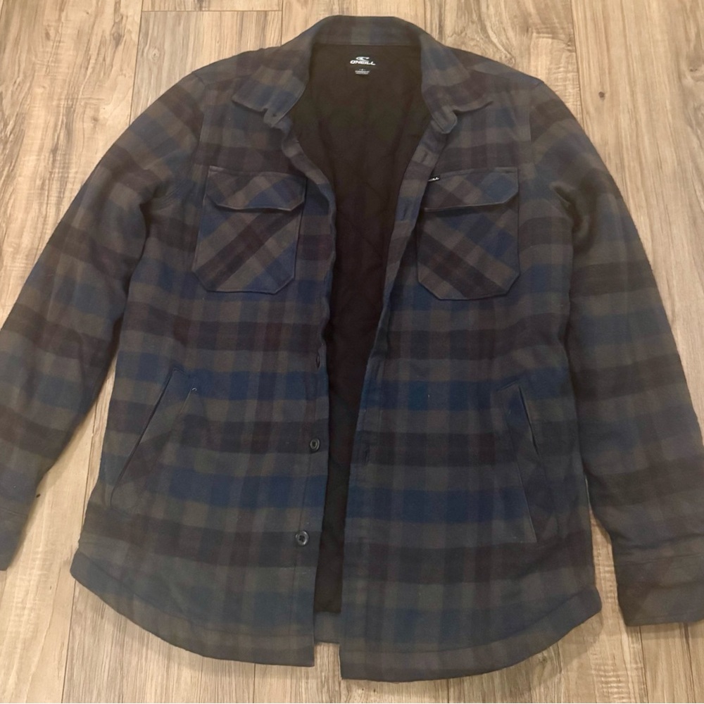 O'Neill Navy and Black Plaid Shirt Jacket